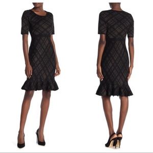 Nina Leonard Plaid Printed Ruffle Hem Knit Dress